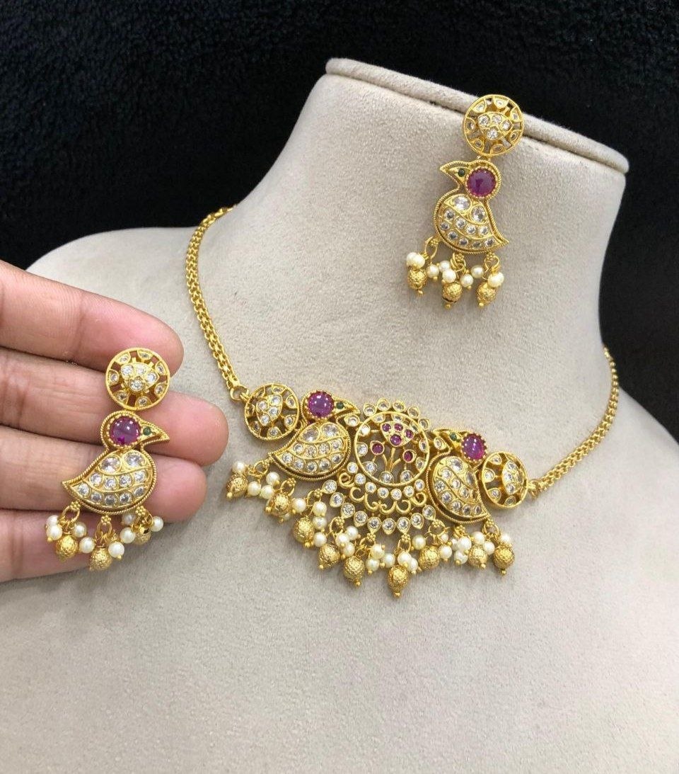 Ruby Peacock Charm Stone Choker set